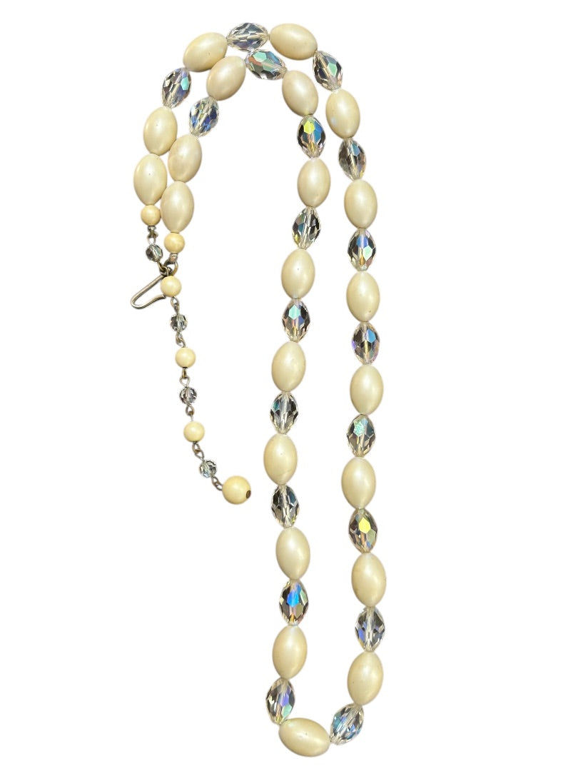 Vintage Faux Pearl Aurora Borealis 22-25 Inch Necklace Hook Closure