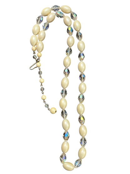 Vintage Faux Pearl Aurora Borealis 22-25 Inch Necklace Hook Closure