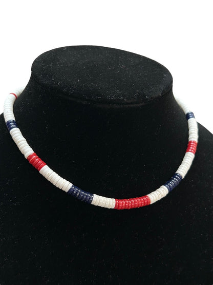 Vintage Red White Blue Barrel Clasp Necklace 15.5 Inch