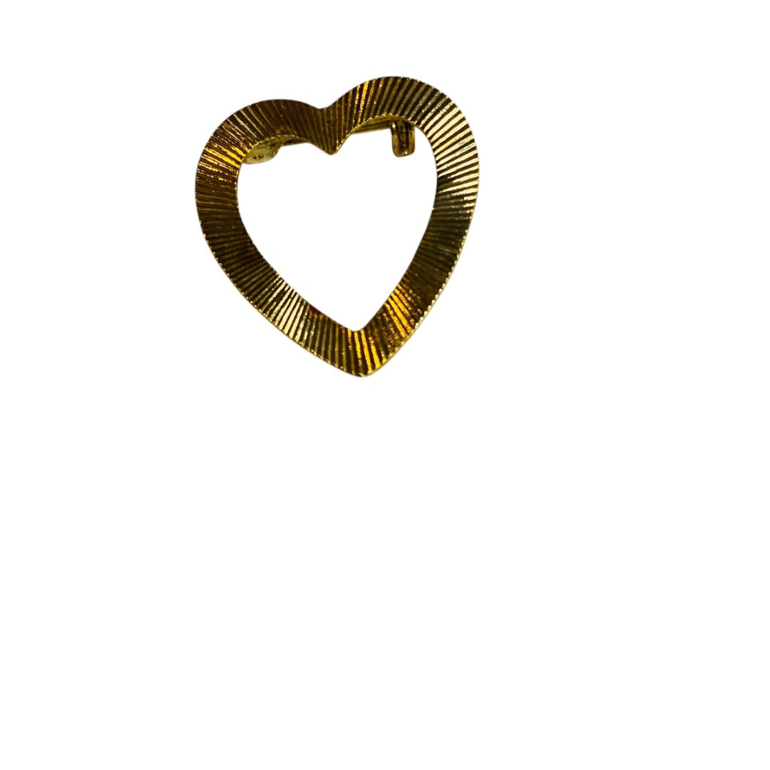 Vintage Goldtone Textured Open Heart Brooch Pin 1.1 Inch