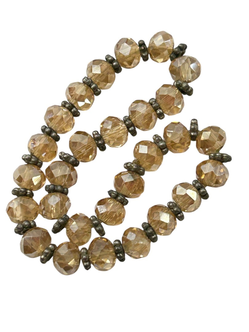 Stretch Peach Crystal Silvertone Spacer Bracelet Stretchy