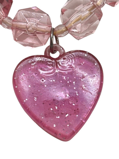 Acrylic Stretch Bracelet Princess Heart Charm Faceted Square Pink