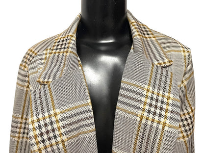 1X Melloday Collared Long Plaid Open Jacket Pockets Womens Retro