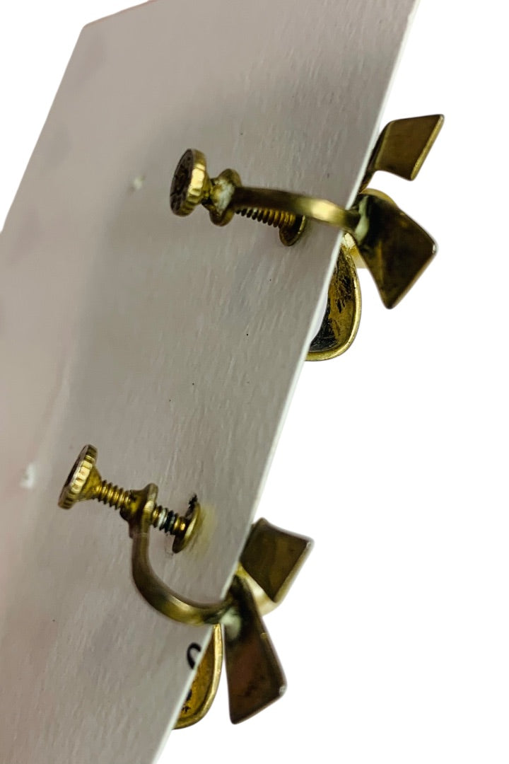 Sterling Silver Goldtone Bow Earrings Clip-On Screwback Faux Pearl .9 Inch