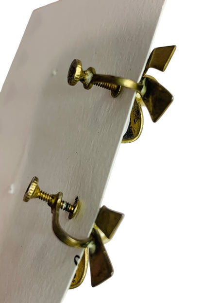 Sterling Silver Goldtone Bow Earrings Clip-On Screwback Faux Pearl .9 Inch