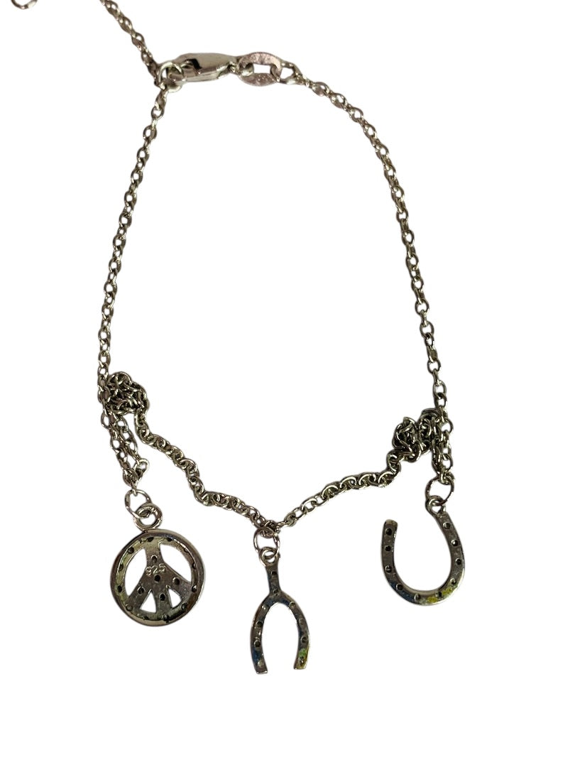 Silvertone Anklet Charms Peace Wishbone Horseshoe 10 Inch