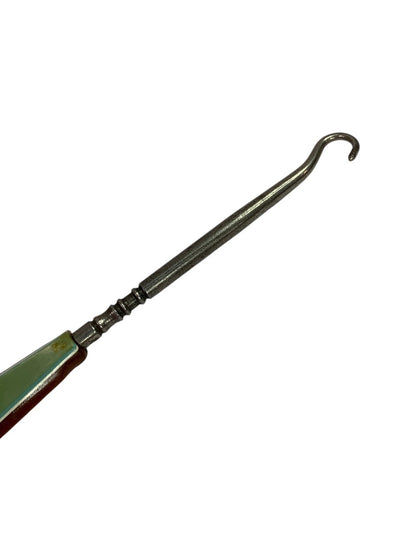 Vintage Enamel Button Hook Antique Boot Glove Fastener Green Handle