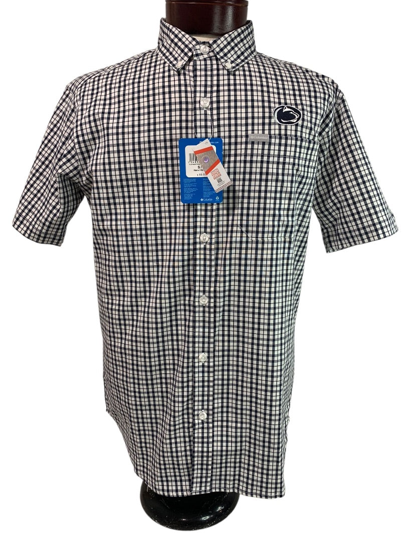 Small Columbia Mens New Penn State Button Down Short Sleeve Checked