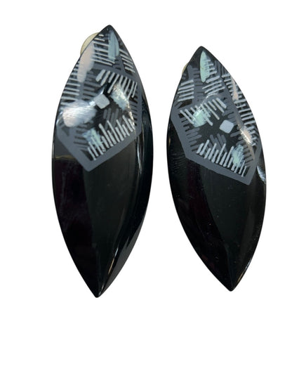 1980s Metal Lightweight Earrings Black Painted 2.5 Inches Post Pierced