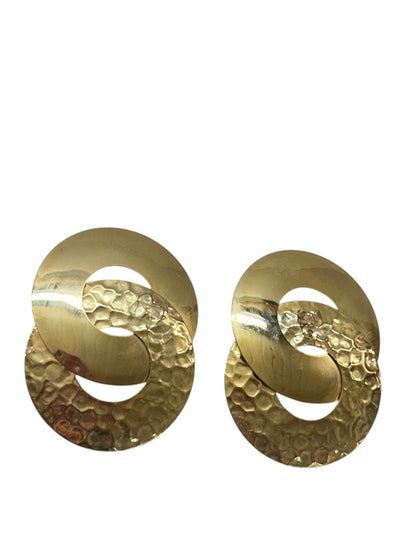 Vintage Goldtone Statement Earrings Hammered Pierced 2.2 Inch