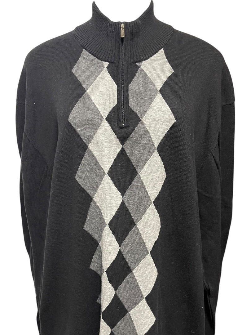 XXL Alfani Arglye 3/4 Zip Long Sleeve Men's Sweater Black & Gray