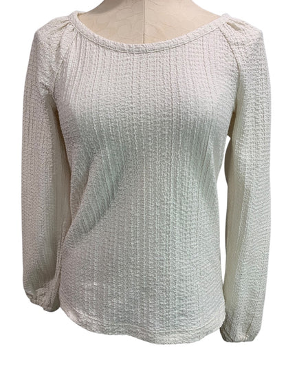 XS Loft Womens Ivory Pucker Stretch Long Sleeve Pullover Shirt Top Oversize