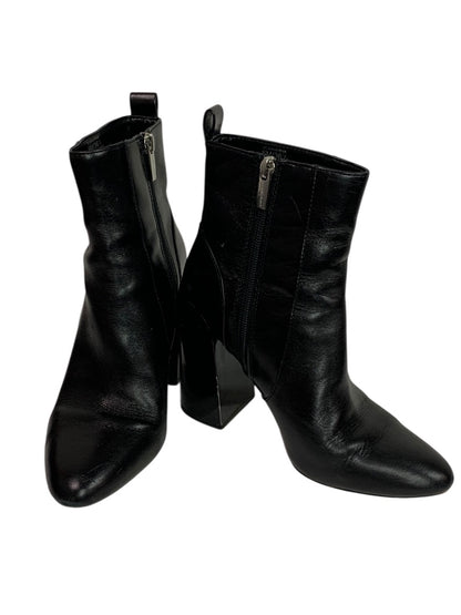 Size 6 Vince Camuto Womens Black Leather Booties 4 Inch Block Heel Enverna