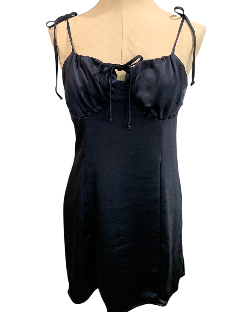 Medium L.A. Hearts Navy Blue Satin Satin Tie Shoulder Dress
