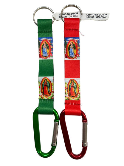 Our Lady of Guadalupe Set of 2 Fabric Carabiner Keyrings Key Chain 8"