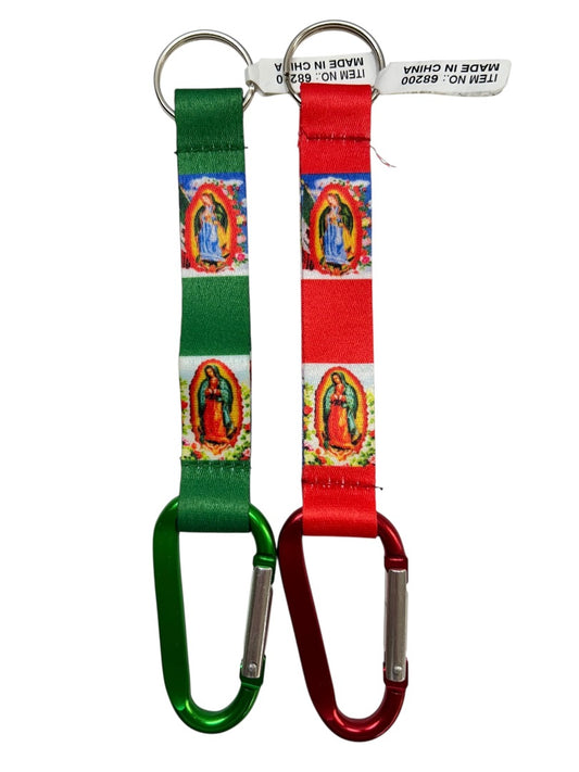 Our Lady of Guadalupe Set of 2 Fabric Carabiner Keyrings Key Chain 8"