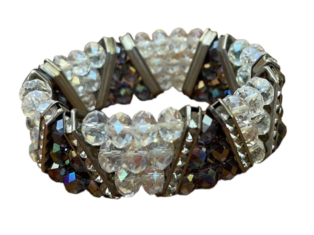 Sparkle Three Strand Stretch Bracelet Purple Clear Silvertone Rhinestone