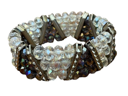 Sparkle Three Strand Stretch Bracelet Purple Clear Silvertone Rhinestone