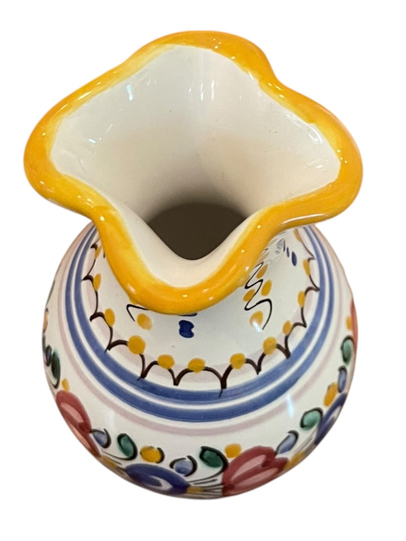 Modra Slov Ludova Majolika Handpainted Small 4" Floral Bud Vase C-104-02
