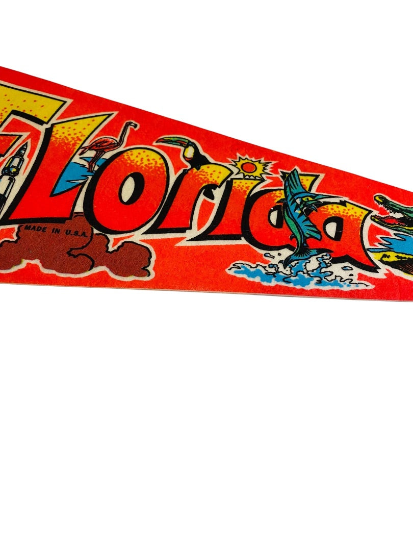 Vintage 26.5 Inch Kitschy Florida Pennant Souvenir Felt Flag USA Made