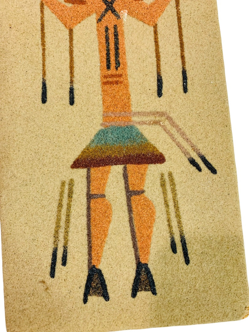 Vintage Native American Sand Painting Healing Man 8"h x 4"w