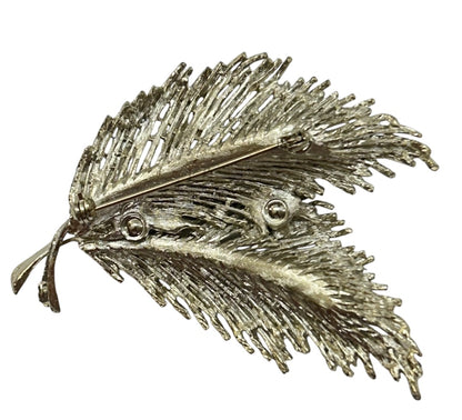 Light Goldtone 2 Leaf Brooch Statement 2.75" Pin