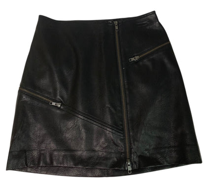 Small Leith Black Moto Style Vegan Leather Mini Skirt 15" Length