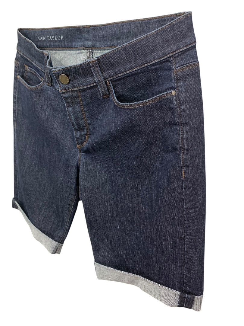 Size 8 Ann Taylor Womens Jean Shorts Stretch Denim Dark Wash Cuffed