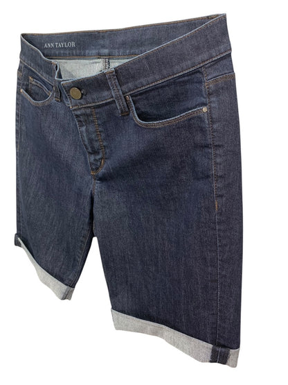 Size 8 Ann Taylor Womens Jean Shorts Stretch Denim Dark Wash Cuffed