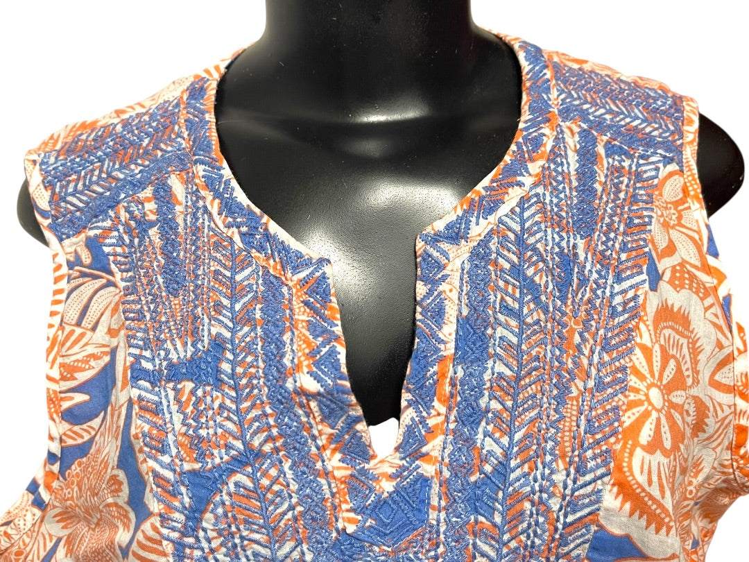 XL Talbots Floral Embroidered Cotton Sleeveless Shirt Boho Pullover