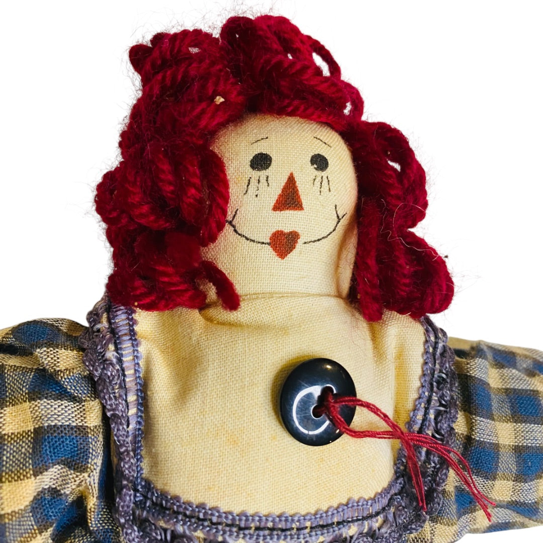 Vintage Handmade Raggedy Ann Rag Ornament Jean Denim 10 Inch