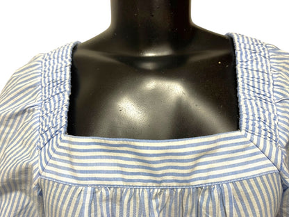 XS Loft Womens Flowy Blouse Shirt Striped Embroidered Blue White