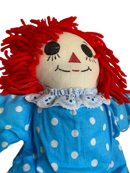 Vintage Raggedy Ann Rag Doll Blue Polka Dot Dress 15" Handmade