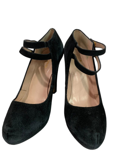 Size 7 Kate Spade Nara Double Strap 4.5" Heel Shoes Black Suede