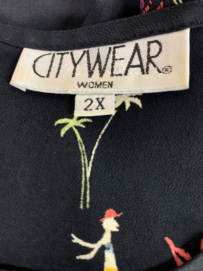 2X CityWear Women Black Beach Print Dress 42" Length