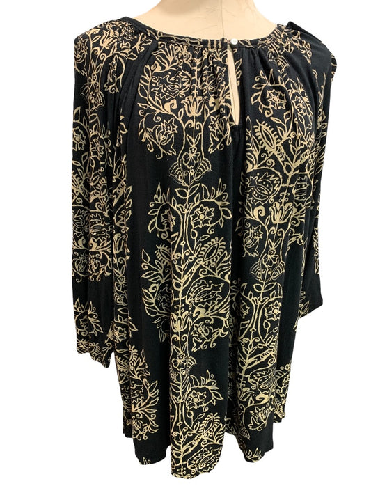 1X Lucky Brand Black Tan Print Womens Tunic Top Boho Top