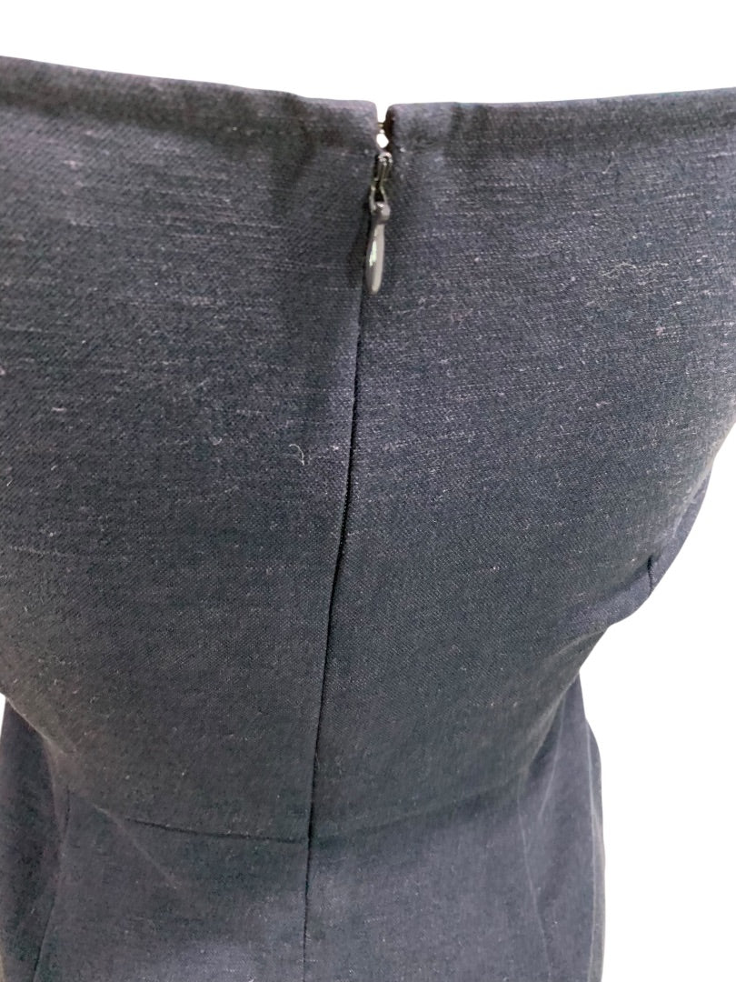 Size 4P Loft Navy Blue Belted Dress Sleeveless Back Zip Linen Blend