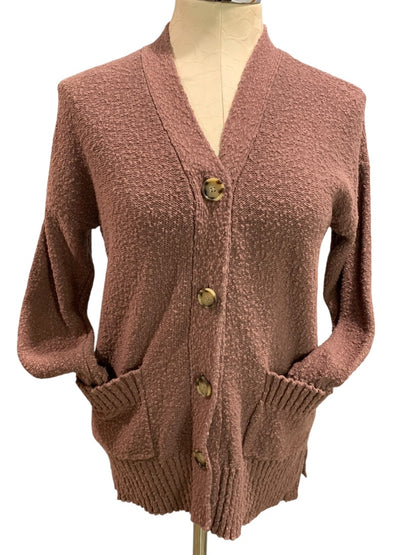 XS Loft Womens Dark Mauve V-Neck Cardigan Tunic Sweater Knit with Pockets