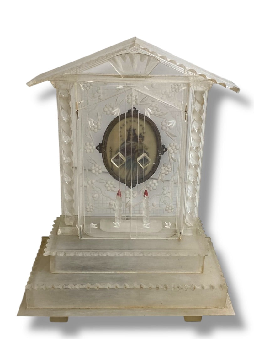 Vintage Acrylic Clear Music Box Jesus and Mary Music Box Not Working Shrine
