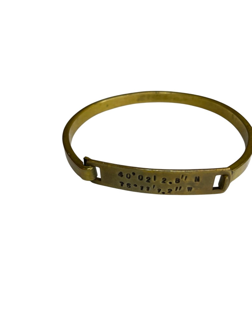 Stone Cooper Brass Bangle Bracelet Lattitude and Longitude