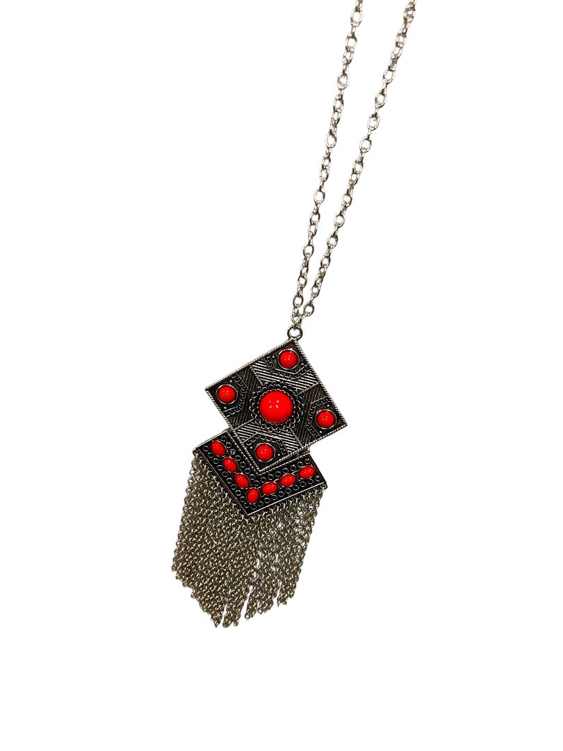 Paparazzi New Silvertone Necklace and Earring Set Red Beads 40"
