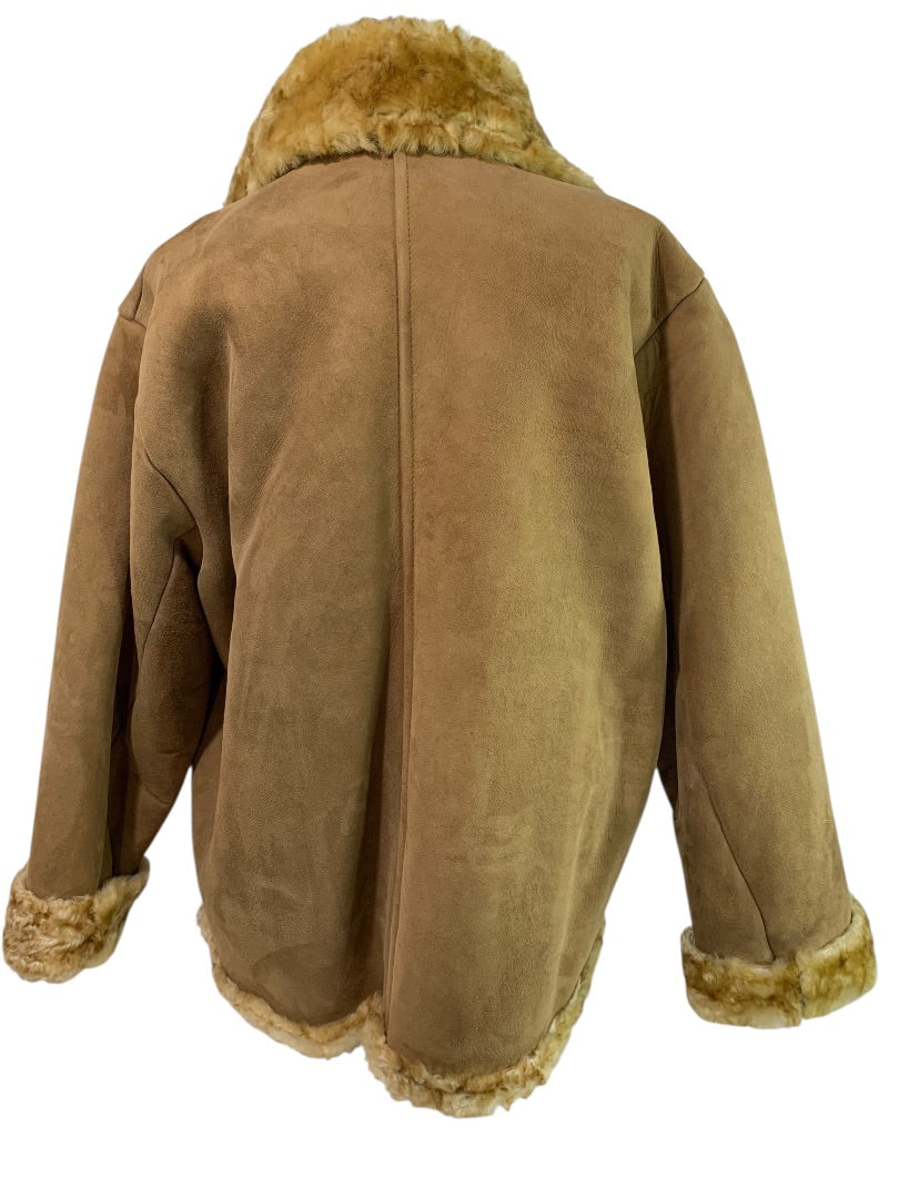 3XL Vintage Marlboro Man Suede Sheepskin Shearling Coat Jacket Rugged