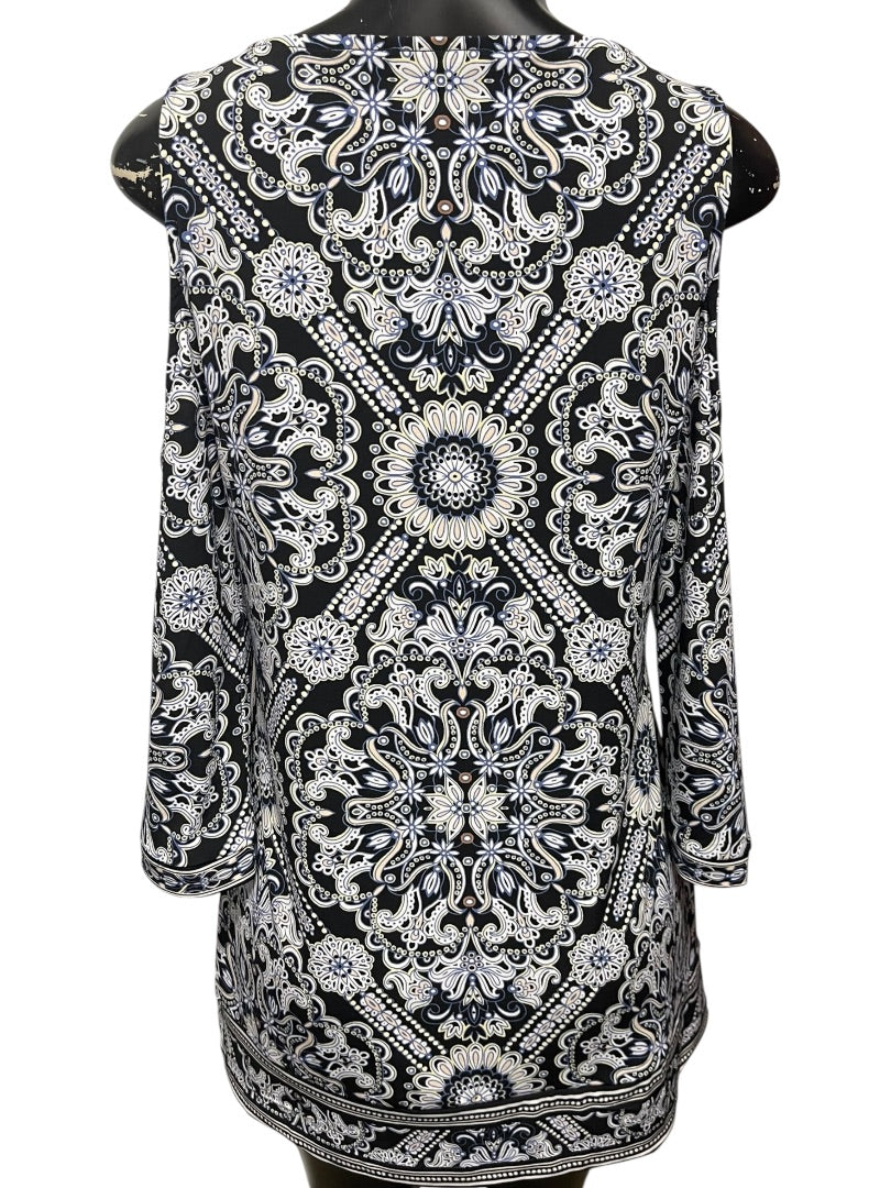 Small White House Black Market Cold Shoulder 3/4 Womens Sleeve Floral Top