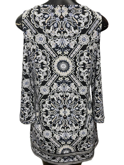 Small White House Black Market Cold Shoulder 3/4 Womens Sleeve Floral Top