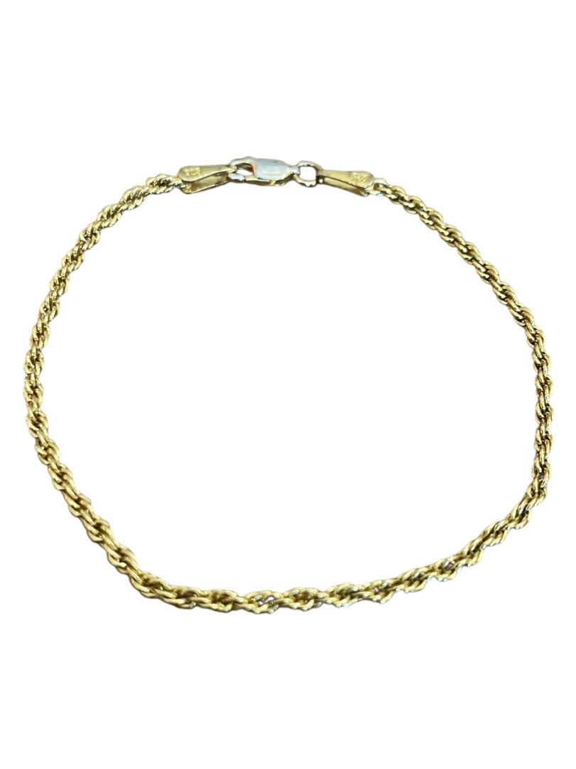7" Gold Plated Rope Chain Bracelet Stamped 925