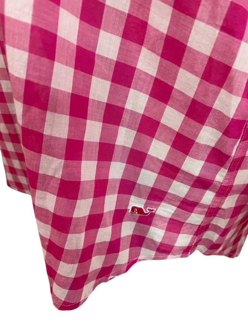 Size 12 Vineyard Vines Womens Relaxed Fit Gingham Button Up Pink White