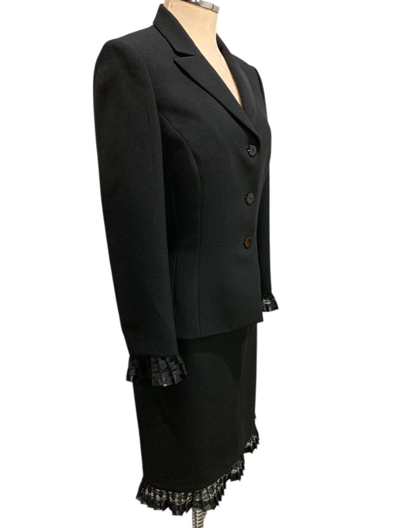 Size 6 Tahari Womens Black Skirt Suit Jacket Arthur S Levine Lace Trim