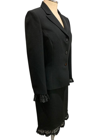 Size 6 Tahari Womens Black Skirt Suit Jacket Arthur S Levine Lace Trim