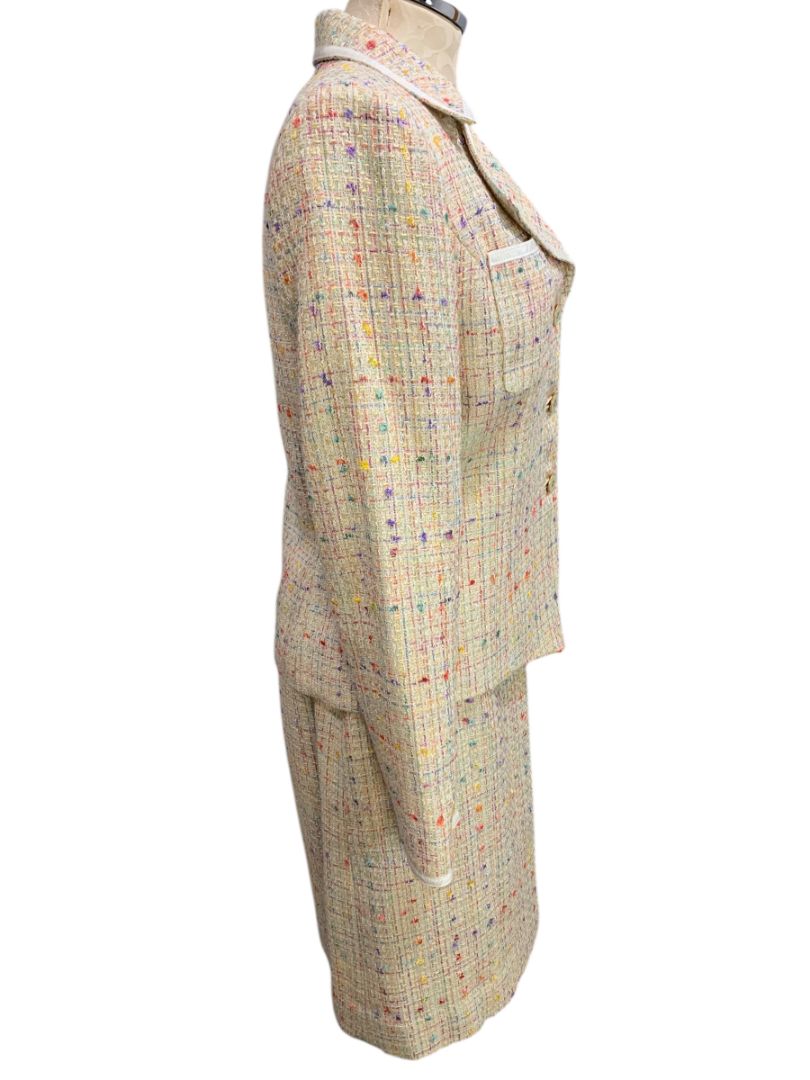 Size 8 Le Suit Womens Tweed Skirt Suit Jacket Grosgrain Trim