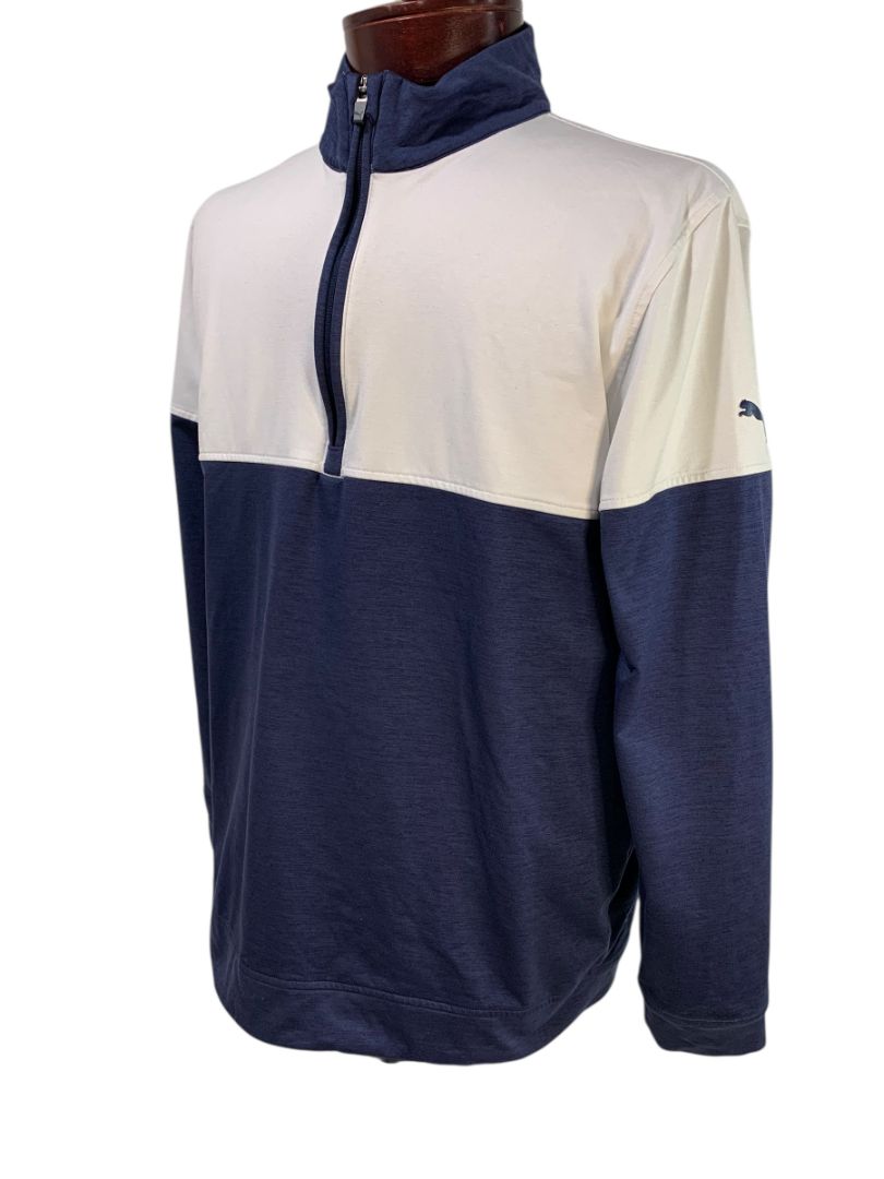 Medium Puma Golf Mens 1/4 Zip Pullover Cloudspun Jacket Navy Blue White